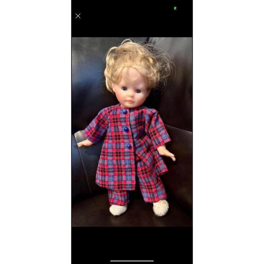 Vintage 1992 Corolle Baby doll with outfit and shoes  11-12” Blonde Hair